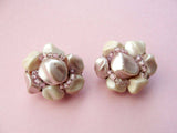 Vintage Pale Lavender and Cream Pearlescent Cluster CLIP ON Earrings Perfect For Bride Wedding 1960s Costume Jewelry