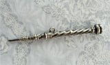 ANTIQUE Sterling Silver TELESCOPING Ornate Repousse Mechanical Lead Pencil AMETHYST Stone Top Chatelaine Dance Card Silver Victorian Pencil