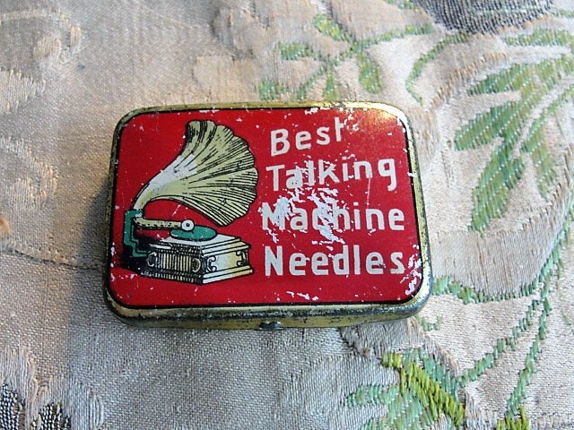 LOVELY Antique Gramophone Litho Needle Tin Vintage Phonograph Metal Needle Tin Box Best Talking Machine Needles Tin Box Collectible Tins