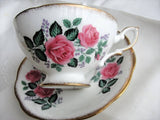 VINTAGE Royal Standard English Bone China Sumptuous Wide Teacup and Saucer Lush PINK Roses Pattern Lavish Gold Trim Pedestal Cup and Saucer