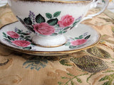 VINTAGE Royal Standard English Bone China Sumptuous Wide Teacup and Saucer Lush PINK Roses Pattern Lavish Gold Trim Pedestal Cup and Saucer