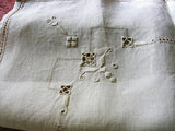 LOVELY Arts and Crafts Era Embroidered Linen Table Runner Centerpiece Lots of Hand Work Creamy Off white Luxury Vintage Linen Collectible