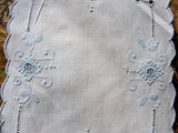 VINTAGE Madeira Creamer and Sugar Tray Cloth Mat Doily Blue Hand Embroidered Seed Embroidery Cottage Farmhouse Decor Vintage Table Linens