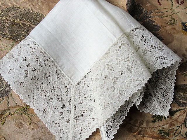 EXCEPTIONAL Vintage BRIDAL Wedding Handkerchief Irish Linen WIDE French Hand Done Lace Hankie Special Bridal Hanky