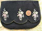 LOVELY Antique Petit Point Needlework Tapestry,Clutch Purse, Roses Handbag, Evening Bag, Pastel Colors on Black, Collectible Purses