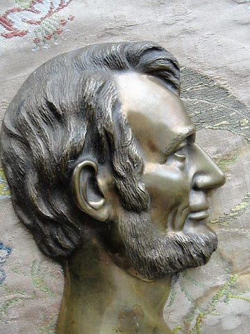 ANTIQUE Bronze Abraham Lincoln Bust Plaque High Relief Decorative Lovely Patina Historical Americana Presidential Collectible Office Decor