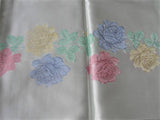 GORGEOUS Vintage HANDPAINTED Roses Damask Tablecloth Never Used Perfect Bridal Shower Wedding Housewarming or Birthday Gift  Vintage Linens