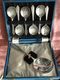 ELEGANT Antique Silver Plate Engraved Dessert Spoons and Serving Spoon Boxed Set, Bright Cut Engraved Collectible Silverware Silver Flatware