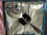 ELEGANT Antique Silver Plate Engraved Dessert Spoons and Serving Spoon Boxed Set, Bright Cut Engraved Collectible Silverware Silver Flatware