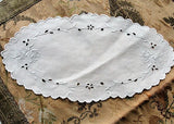 VINTAGE Madeira Creamer and Sugar Tray Cloth Mat Oval Doily Hand Embroidered Seed Embroidery Cottage Farmhouse Decor Vintage Table Linens