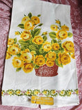 VINTAGE Colorful 1950s Printed Kitchen Towel ,Dish Towel, Tea Towel,Yellow Roses,Table Runner,Farm House Decor,French Country Cottage Linens