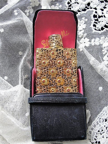 RARE Schiaparelli SHOCKING Perfume Bottle Special Edition 1951 Christmas French Perfume Bottle With Leather Case Collectible Perfume Bottles
