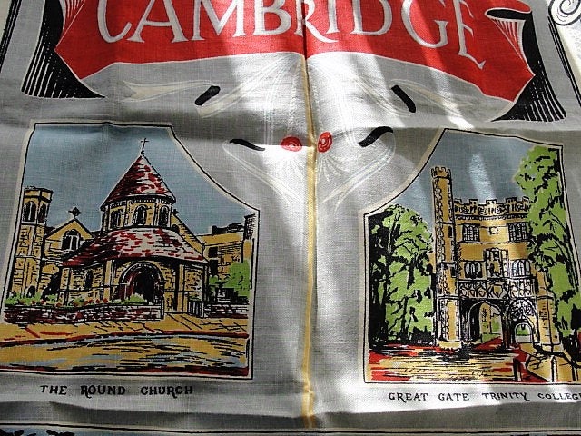 VINTAGE Linen Souvenir Tea Towel CAMBRIDGE Exclusive W Eaden Lilley Colorful Linen Wall Hanging,Country Farmhouse Kitchen,Vintage Linens