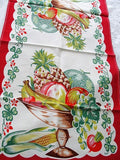 VINTAGE Colorful 1940s Printed Kitchen Towel ,Dish Towel, Tea Towel, Fruit Vegetables Table Runner, Farm House Decor French Country Linens