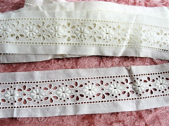 LOVELY Antique French White On White Edwardian Embroidered Trim For Dresses,Dolls, Christening Gowns, Bonnets, Bridal Weddings, Lace Trim