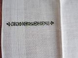VINTAGE 50s Elegant Mens Gentlemens Handkerchief Olive Green n Black Embroidery Cotton Hankie Never Used Hanky Pocket Square Retro Linens