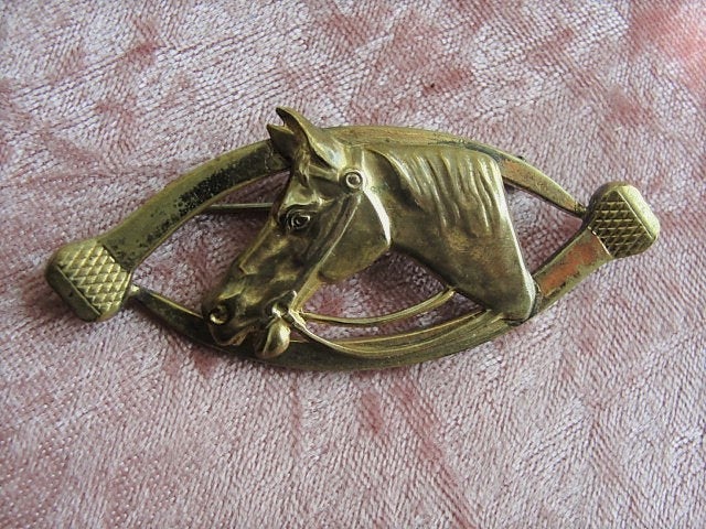 STRIKING Victorian EQUESTRIAN Large Brooch, Horse Horseshoe Nails,Horse Riding Brooch Jewelry,Horse Lover Jewellery,Collectible Horse Brooch