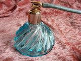VINTAGE Lovely Aqua Blue Glass Perfume Bottle Atomizer,Vanity Display Scent Bottle, Long Silk Tassel, Collectible Perfume Bottles