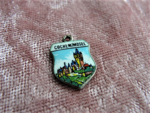 VINTAGE  Sterling Silver Enamel Cochem/Mosel Charm, Souvenir Charms, Shield Shape,Collectible Silver Charms For Charm Bracelet