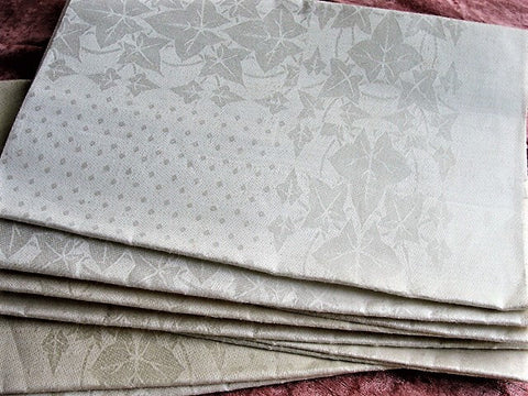 LOVELY Antique Irish Linen Damask Linen Dinner Napkins Set of 6 Ivy Leaves n Polka Dots Pattern,Chateau Chic Antique Table Linens Never Used