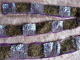 DECADENT Art Deco Flapper Iridescent Beaded Trim Gold Beads lavender Sequins on Netted Lace Vintage French Embellishment,Flapper Headbands