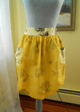 1950s Reversible Hostess Apron with Pockets Vintage Yellow Printed Half Apron French Country Farmhouse kitchen Decor