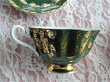 VINTAGE Royal Albert English Bone China Sumptuous Wide Teacup n Saucer Green Gold Chintz ,PINK Roses,Lavish Gold Trim, Pedestal Cup n Saucer