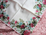 40s VINTAGE Printed Floral Hanky, Colorful PINK and BLUE Flowers hankie,Handkerchief To Frame,Collectible Hankies,Bridal, Hankies To Collect