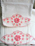 CHARMING Vintage Pair of Pillowcases, Pretty PINK Roses and White Crochet Lace, French Country, Farmhouse,Vintage Linens, Bridal Shower Gift