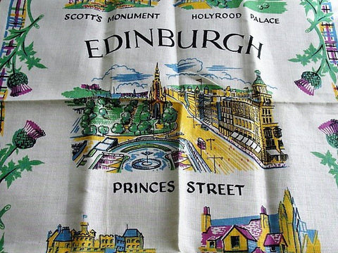 VINTAGE Linen Souvenir Tea Towel EDINBURGH Colorful Linen Wall Hanging,Farmhouse Kitchen,Irish Linen Towels,Collectible Vintage Linens