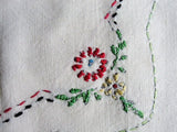 CHARMING 1930s Pillow Cushion Cover, Tinted and Embroidered Flowers Vase,Natural Heavy Cotton, Colorful Embroidery ,French Cottage,Farmhouse