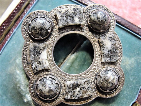 BEAUTIFUL Antique Scottish Sterling Silver and Granite Stones Brooch,Outlander Scottish Jewelry, Victorian Jewelry,Antique Scottish Brooch