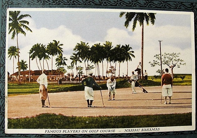 VINTAGE Knicker Era GOLFING Postcard,Nassau Bahamas,Famous Players On Golf Course,Golf Collectibles,Man Cave Decor, Gift For Golfer,Golfers