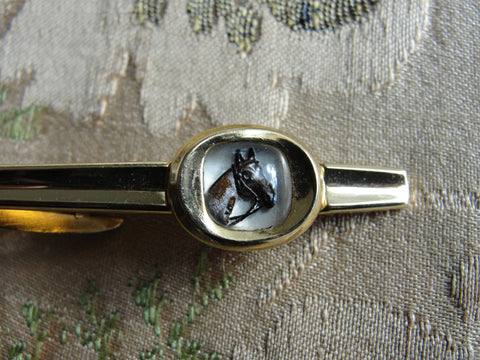 VINTAGE Essex Crystal Tie Clip,Reverse Intaglio Equestrian Horse Tie Bar,HICKOK Mens Tie Bar,Gentlemens Tie Accessory,Vintage Jewelry