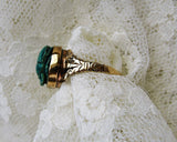 GORGEOUS Antique Ring EGYPTIAN SCARAB Ring Porcelain and Gold ,Hieroglyphics Egyptian Revival Vintage Blue Green Beetle Jewelry,Collectible