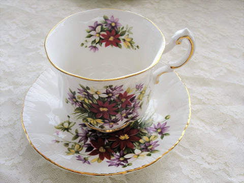 LOVELY Vintage PARAGON Teacup and Saucer Flower Festival Pattern,English Bone China,Colorful Set,Cup and Saucer, Collectible Teacups