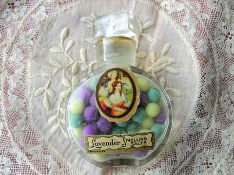 RARE 1920s Lavender Smelling Salts, Lovely Glass Bottle and Stopper,Colorful Lavender Smelling Salts,Vanity Display,Perfume Collection Decor