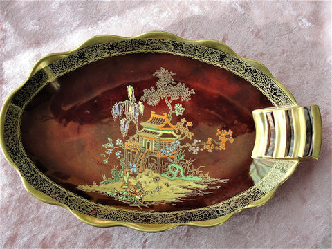 FABULOUS Vintage Carlton Ware ROUGE ROYALE Large Bowl,Pagoda Pattern,Lovely Enamel Work,Art Deco Design,Lush Gold Gilt Trim,Decorative Bowl