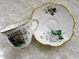 VINTAGE Rosina English Bone China Teacup and Saucer Sweet Violets Pattern,Pretty Pink Purple Flowers,Lavish Gold Trim,Pedestal Cup n Saucer