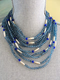 LUXURIOUS Italian Couture ORNELLA Venetian Art Glass Necklace, Multi Strand Of Blue Beads Day or Evening,Stunning Clasp,Collectible  Jewelry