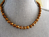 Vintage GLITTERING Copper Bronze Color CZECH Glass Necklace, Sparkling Beads For Bride Wedding Evening Wear High Quality Costume Jewelry