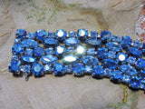 Vintage SHERMAN 5 Row Bracelet,Prong Set,BLUE Brilliant Rhinestones,Dazzling Swarovski Crystal,Collectible Glittering Signed Sherman Jewelry