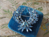 Vintage SHERMAN Signed Glittering Blue Rhinestones Brooch,Prong Set,Brilliant Rhinestones,Dazzling Swarovski Crystal,Collectible Jewelry