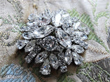 Vintage SHERMAN Signed Glittering Ice White Rhinestone Brooch,Prong Set,Brilliant Rhinestones,Dazzling Swarovski Crystal,COLLECTIBLE Jewelry