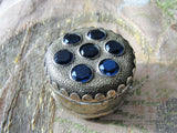 LOVELY Vintage Silver Plate Pill Box,Blue Glass Stones Top Trinket Box, Antique Silver Box, Hinged Silver Box, Snuff Box,Collectible Boxes