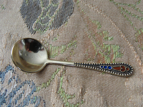 BEAUTIFUL Vintage Russian Enamel Silver SALT SPOON,Gold Wash,Lovely Condition,Salt Cellar Spoons,Salt Dip Spoon,Collectible Russian Silver