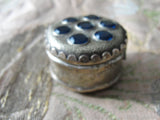 LOVELY Vintage Silver Plate Pill Box,Blue Glass Stones Top Trinket Box, Antique Silver Box, Hinged Silver Box, Snuff Box,Collectible Boxes