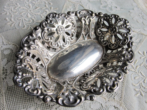 GORGEOUS Antique English Sterling Silver Ornate Dish,Lace Like Open Work,English Sterling Hallmarks, Fancy Floral Pattern,Collectible Silver