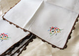 CHARMING Linen Napkins,Embroidered Cottages,Luncheon Tea Dinner Napkins,Quality Linens,Vintage Linens, Farmhouse,French Decor,Collectible