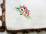 CHARMING Linen Napkins,Embroidered Cottages,Luncheon Tea Dinner Napkins,Quality Linens,Vintage Linens, Farmhouse,French Decor,Collectible